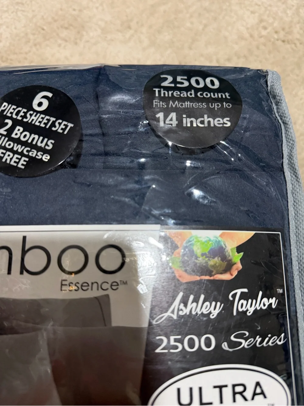 Ashley Taylor Bamboo Essence Ultra Plush Deep Navy Sheet Set King New